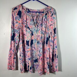 Womens Lilly Pulitzer Willa Head in the Sand Ostrich Tunic Pink White Blue L